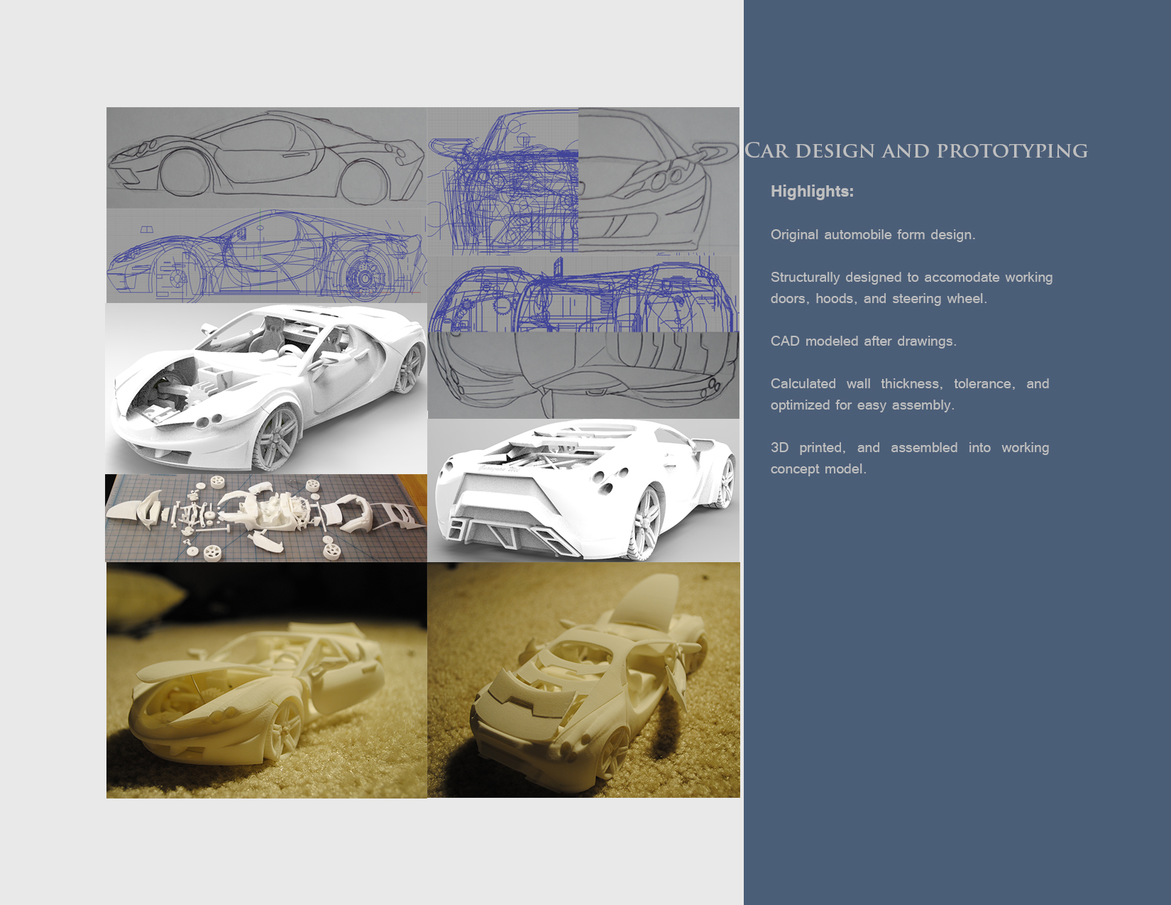 3D Printed Car With Movable Door, Hoods, Wheels and Steering Wheel.