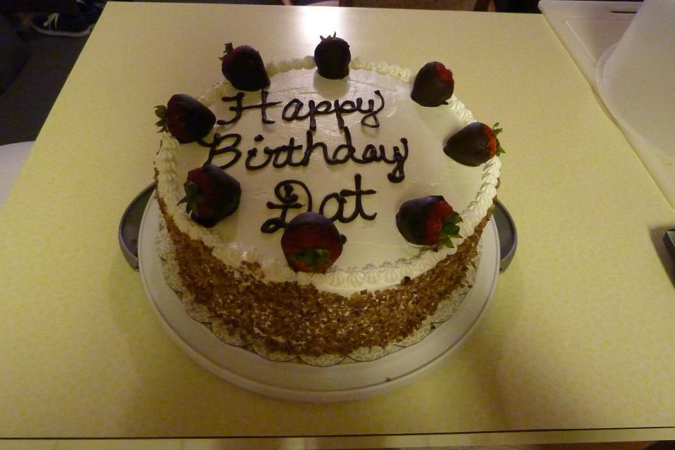 Almond Cake with Raspberry Cream, Whipped Frosting and Chocolate Dipped Strawberries