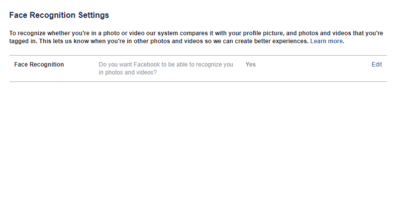Face Recognition Settings