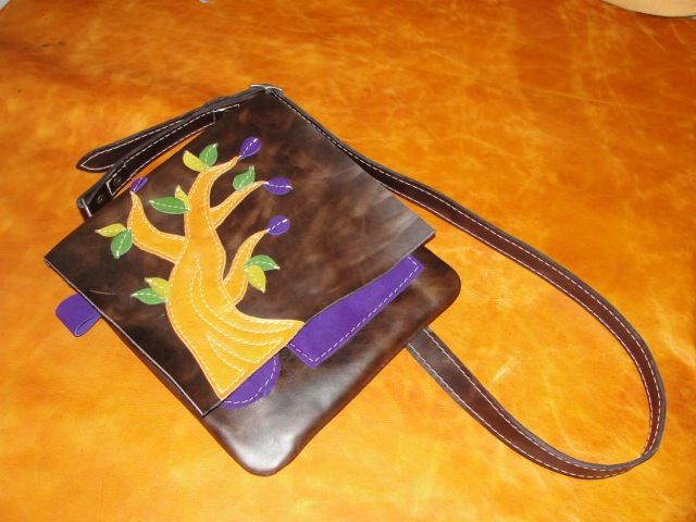 All Leather IPad Messenger Bag (fig Tree Motif)