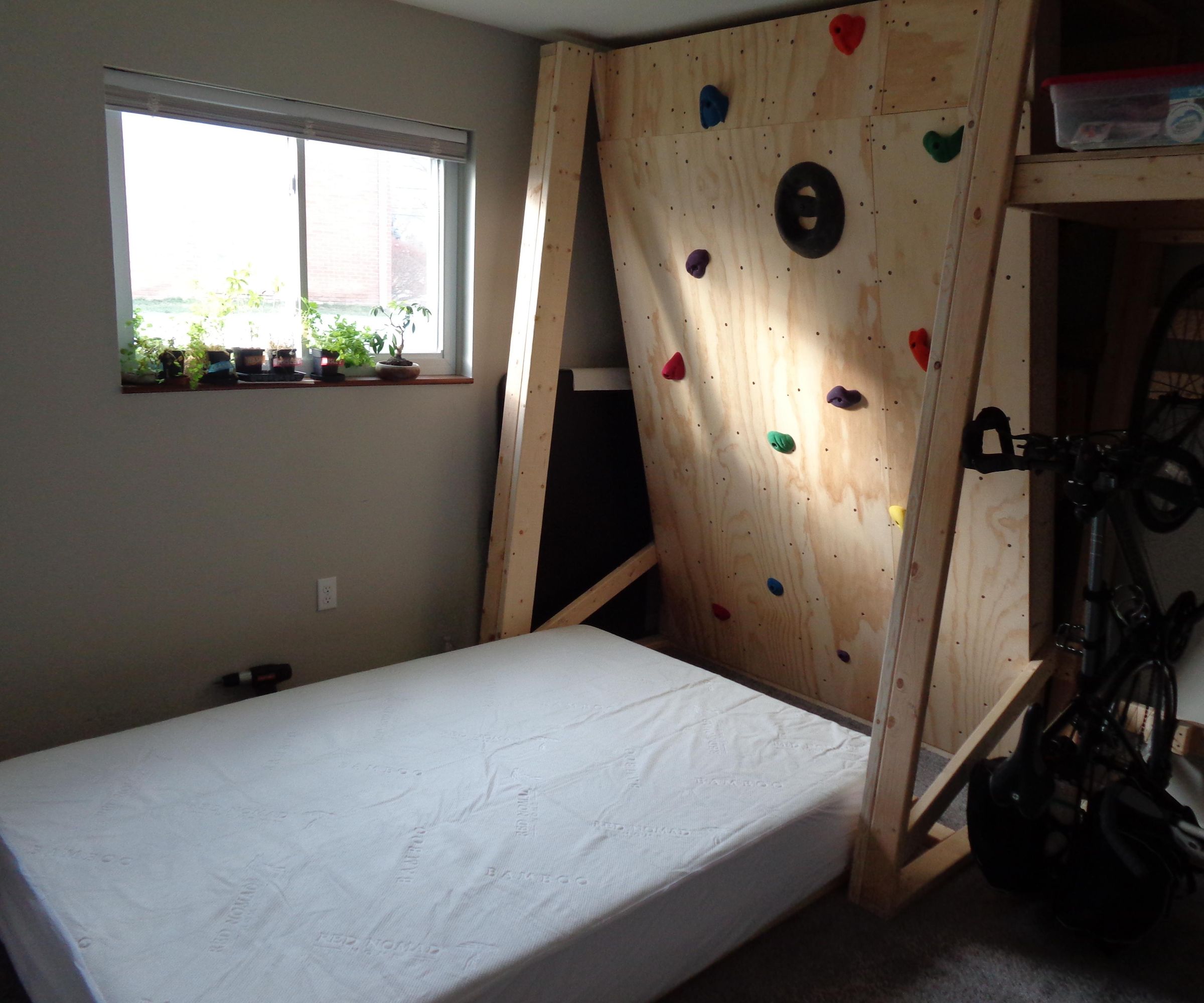 Rock Climbing Wall Murphy Bed & Vertical Bike Storage