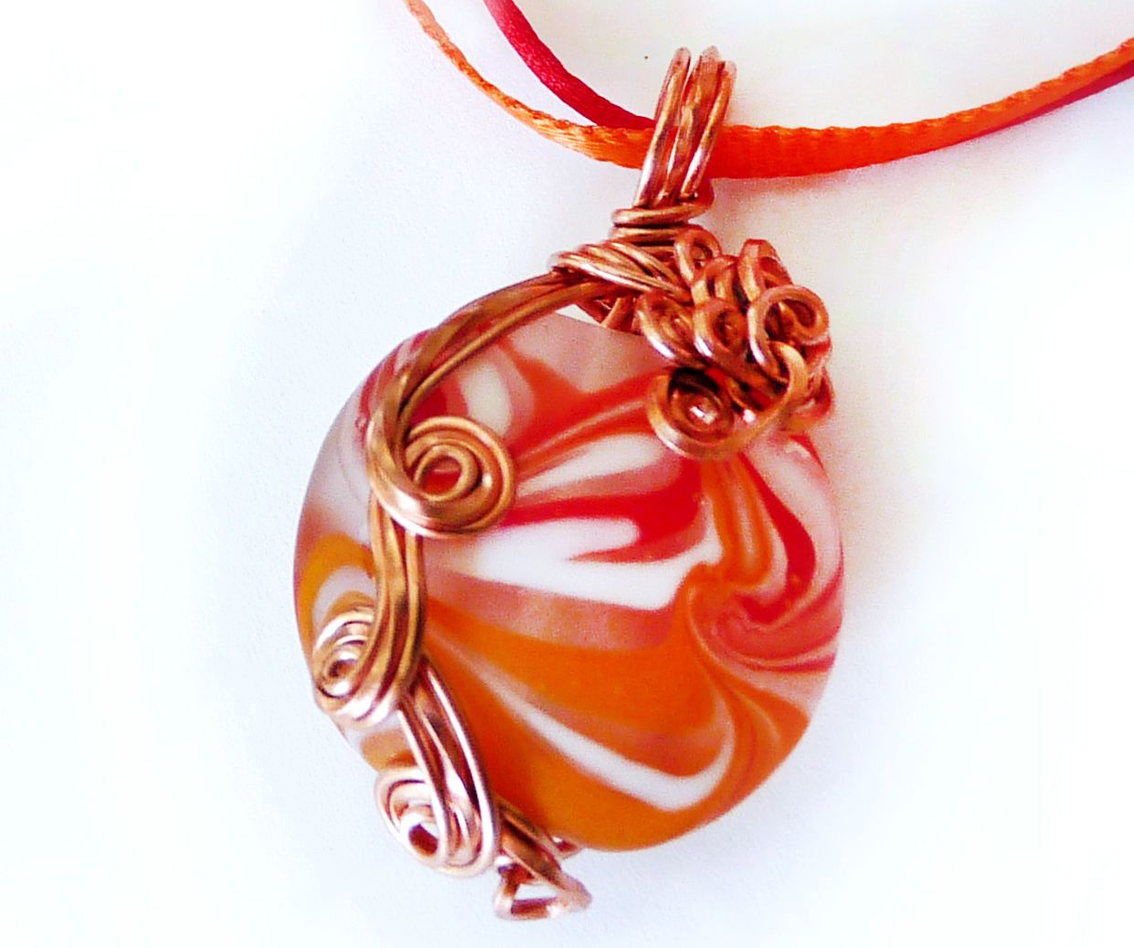 Wire Wrapped Swirls Glass Pendant