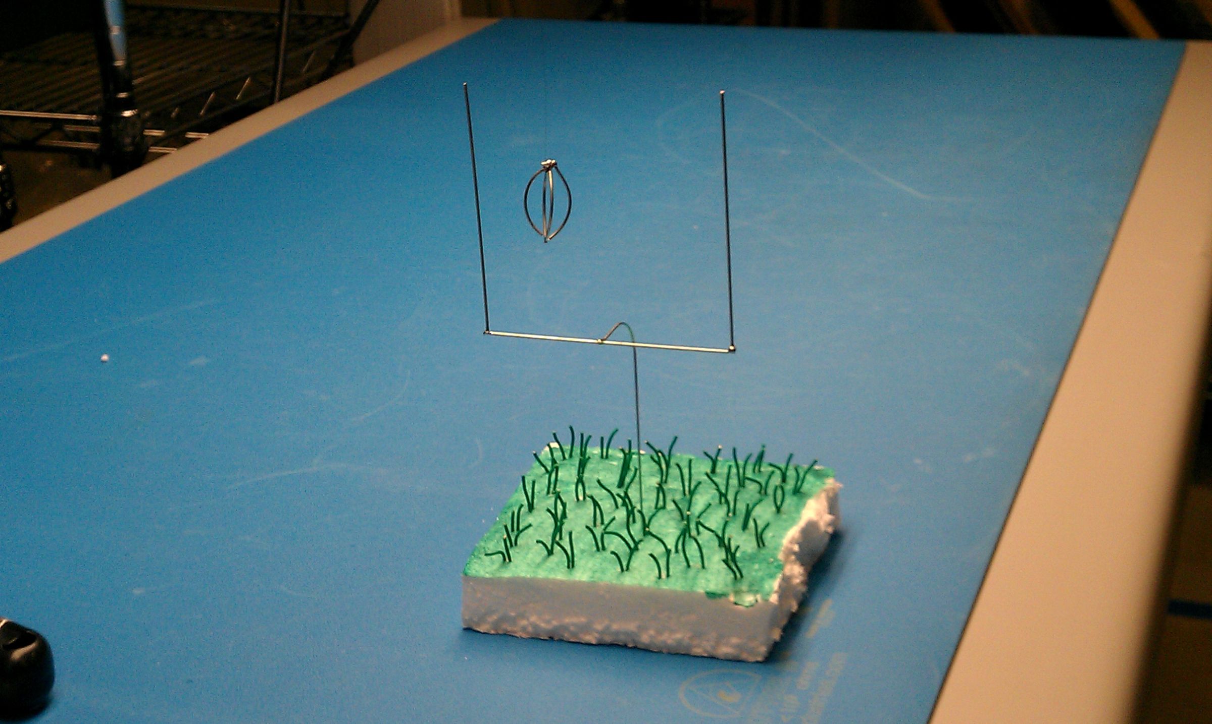 Miniature Football Field Goal, Football, and Grass (Made Out of Wire