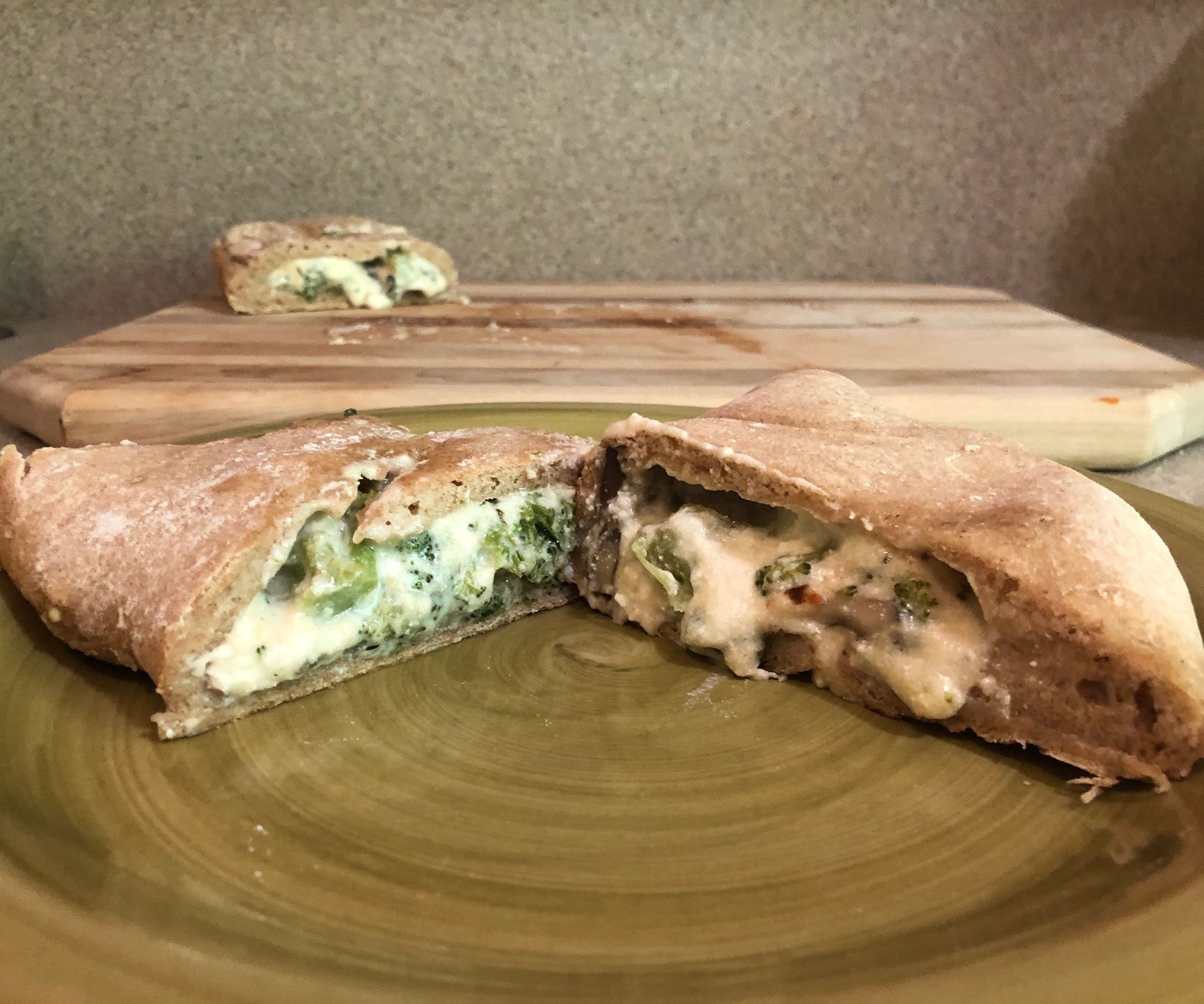 Broccoli, Spinach and Mushroom Calzone in the Bread Machine