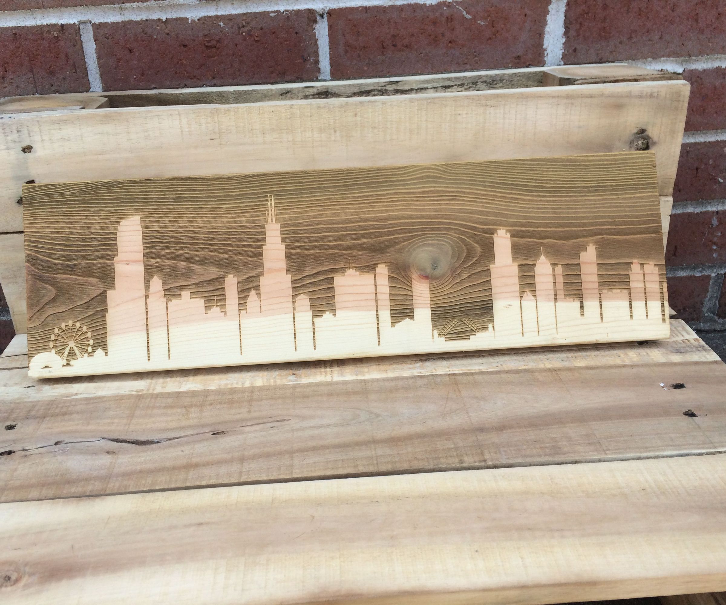 Wood Engraved City Skyline