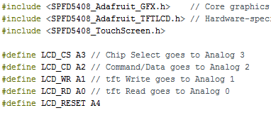 Header File and Pin Assignment for TFT
