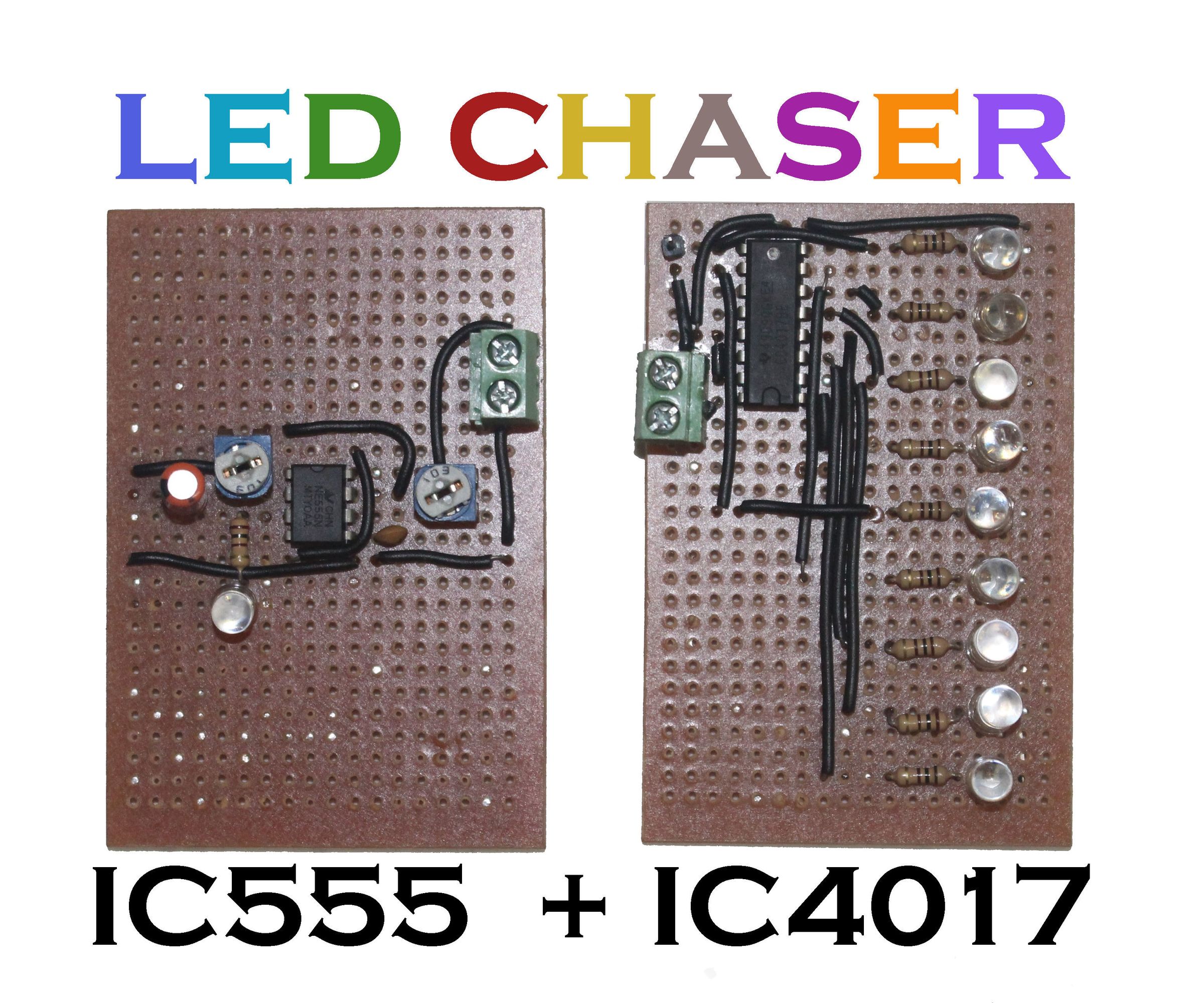 LED CHASER With IC555 and IC4017