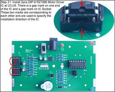 Install 2pcs DIP-8 RZ7886 Motor Driver IC at U3,U5