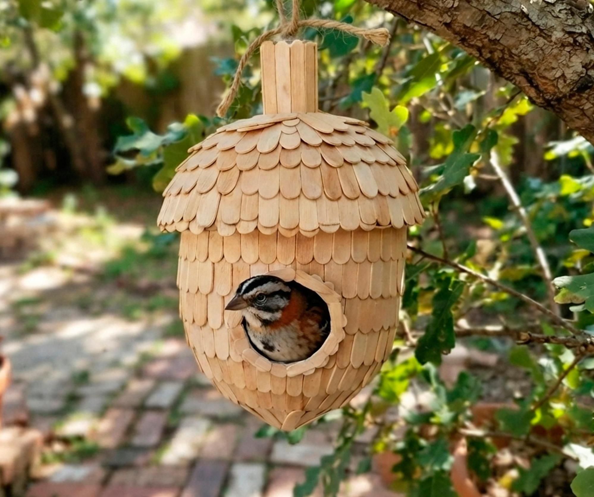 Acorn-shaped Bird Nest - Made From Popsicle Sticks