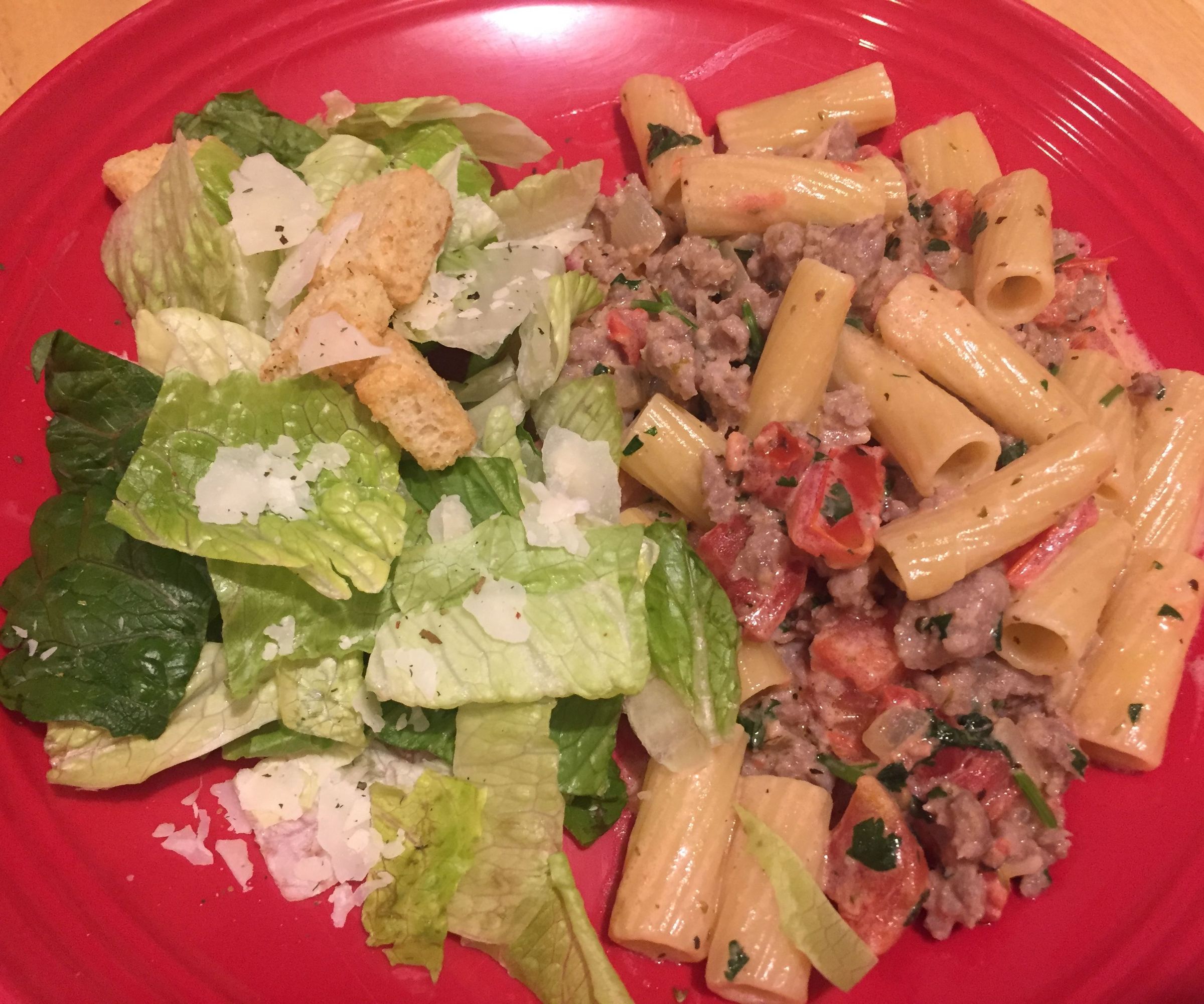 Non-Vodka Sauce Rigatoni With Bratwurst