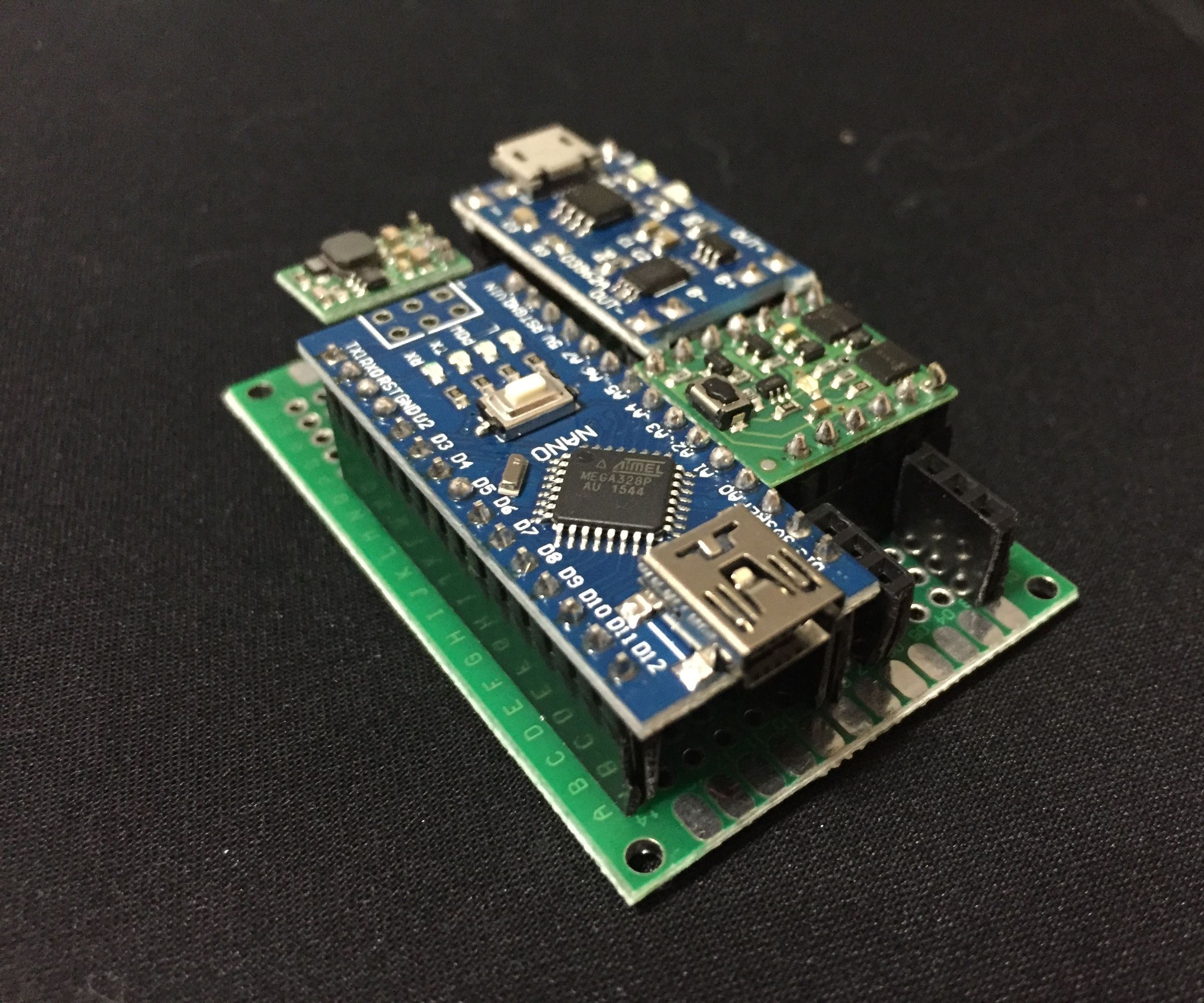 Small footprint Arduino Nano with USB charging circuit (Li Ion or LIPO) that can turn itself off (soft latch power)