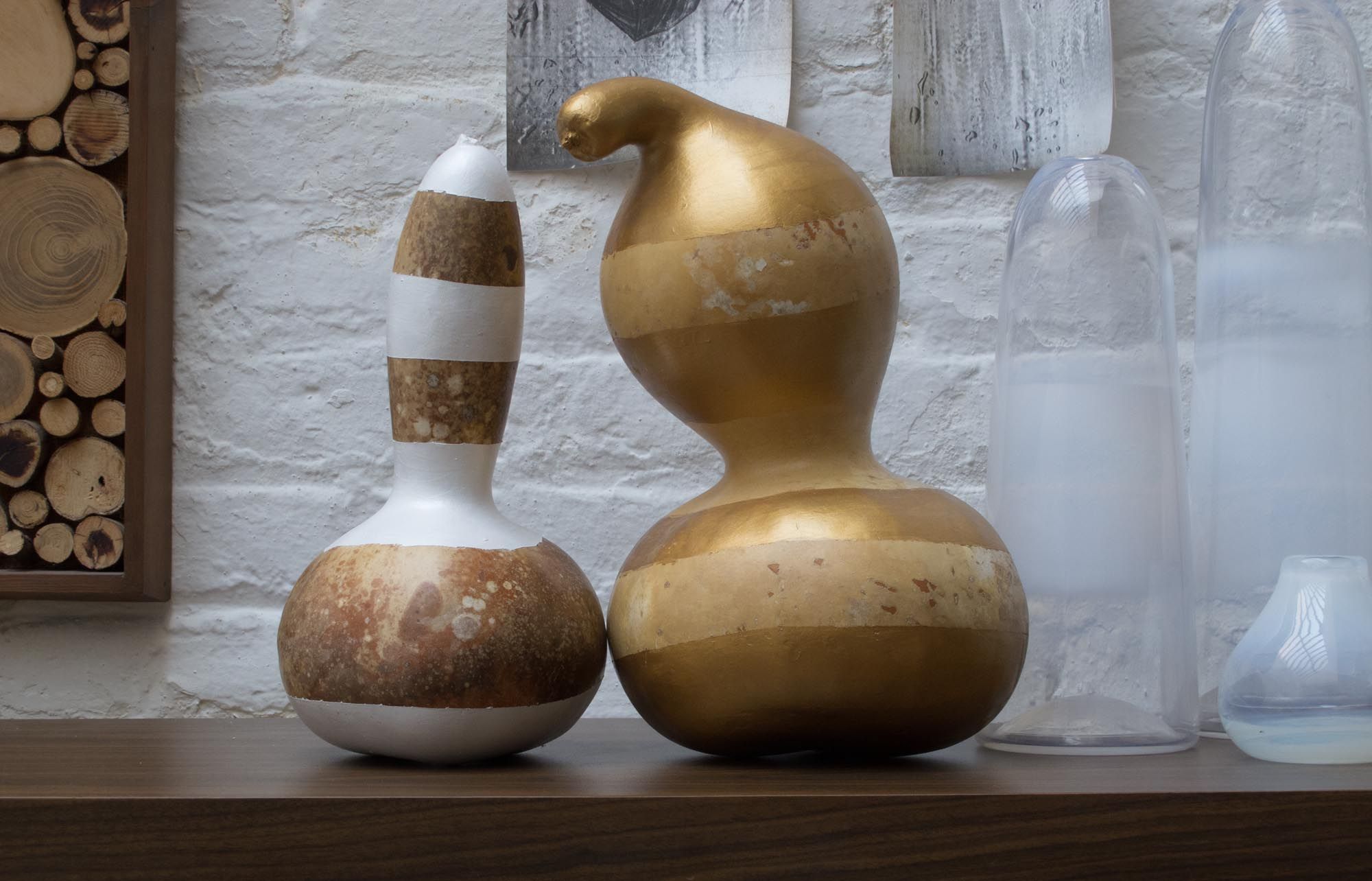 Gilded Striped Decorative Gourds