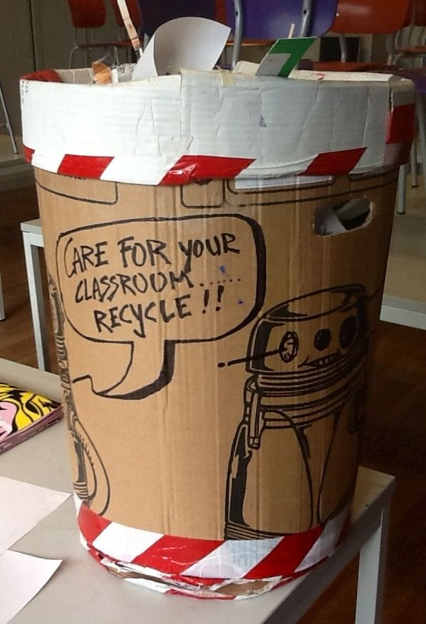 Cardboard and "crime Scene"tape Robot Garbage Bin