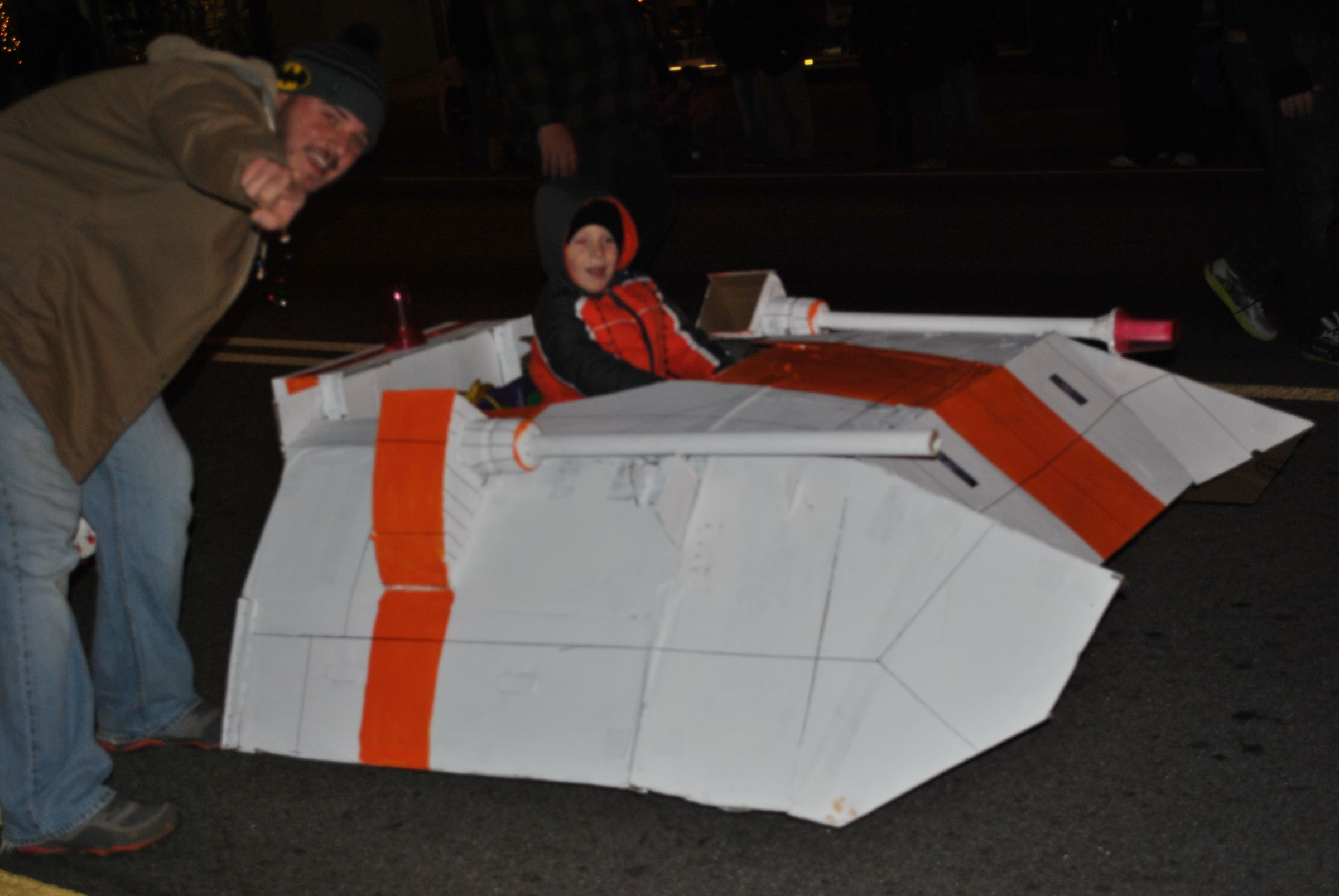Card Board Snow Speeder for Power Wheels for Christmas Parade.