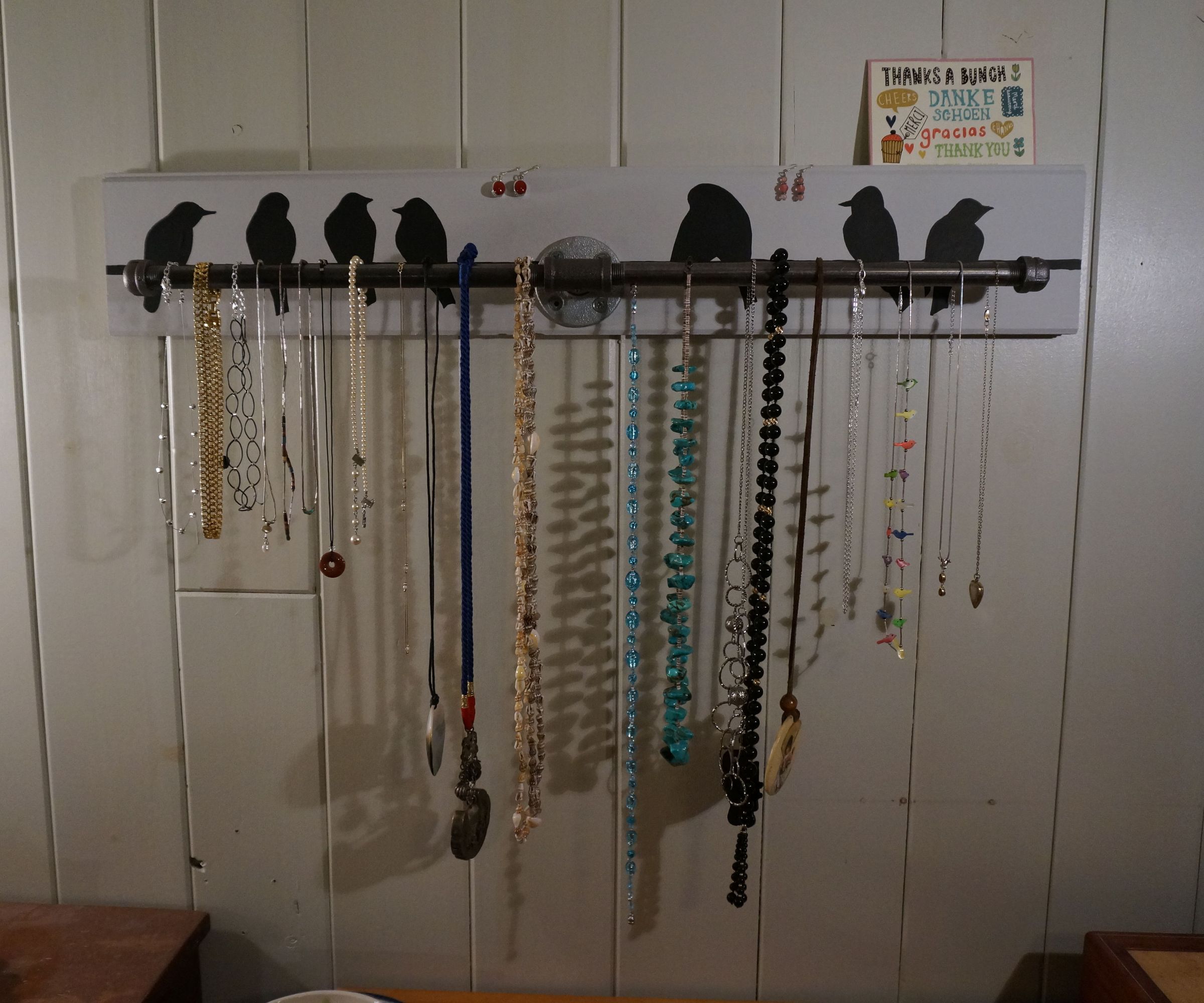 Necklace Display Using Reclaimed Wood and Steel Piping