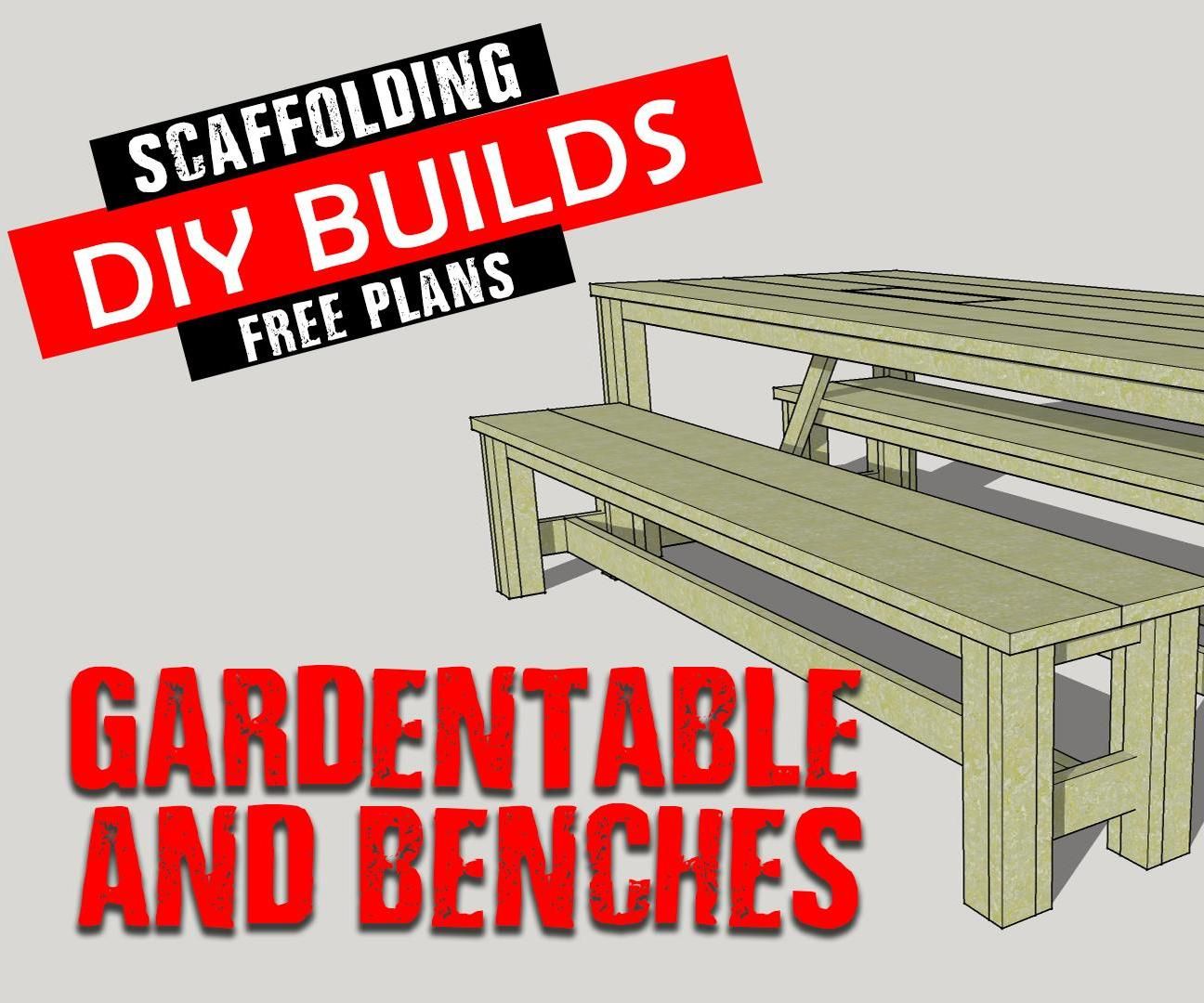 Scaffolding Gardenset Table and Benches 
