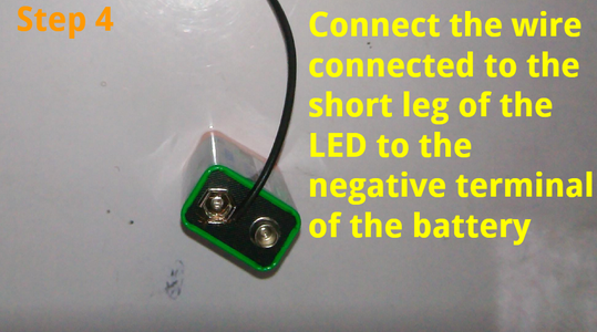 Connect -ve Terminal of LED and -ve Terminal of Battery
