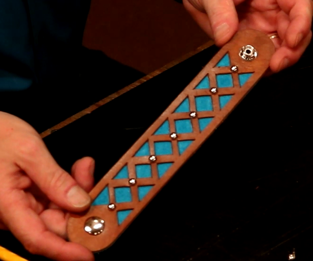 Leather Cuff Bracelet With a Crosshatch Design