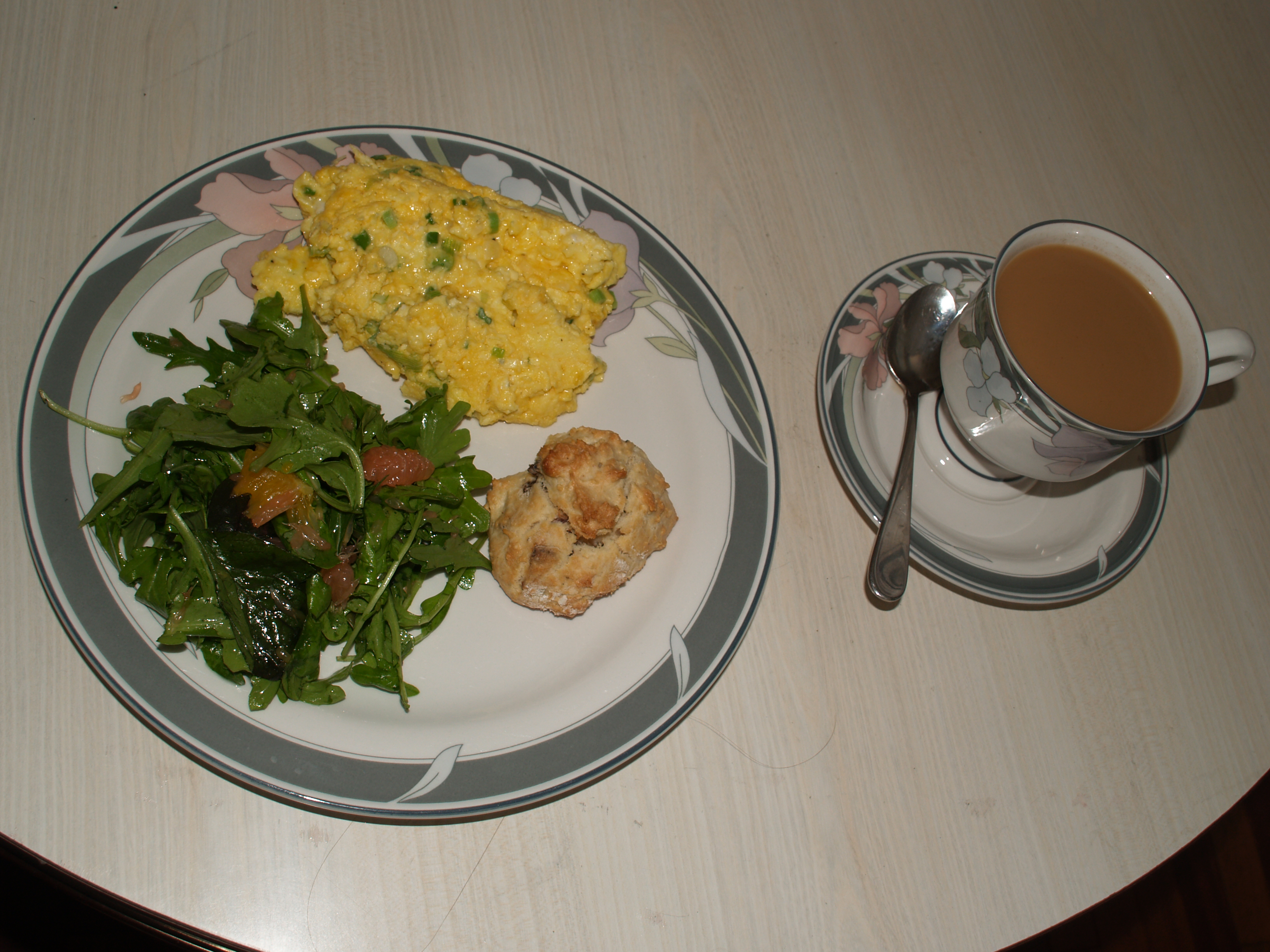 Easy Full Brunch Menu: Bacon Horseradish Scones with Cheddar Green Onion Scramble and Citrus Rocket Salad