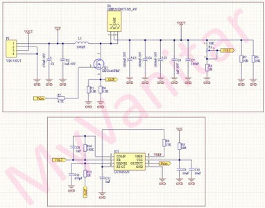 Figure 1  Schematic Diagram of the UC3843 DC to DC Boost Converter