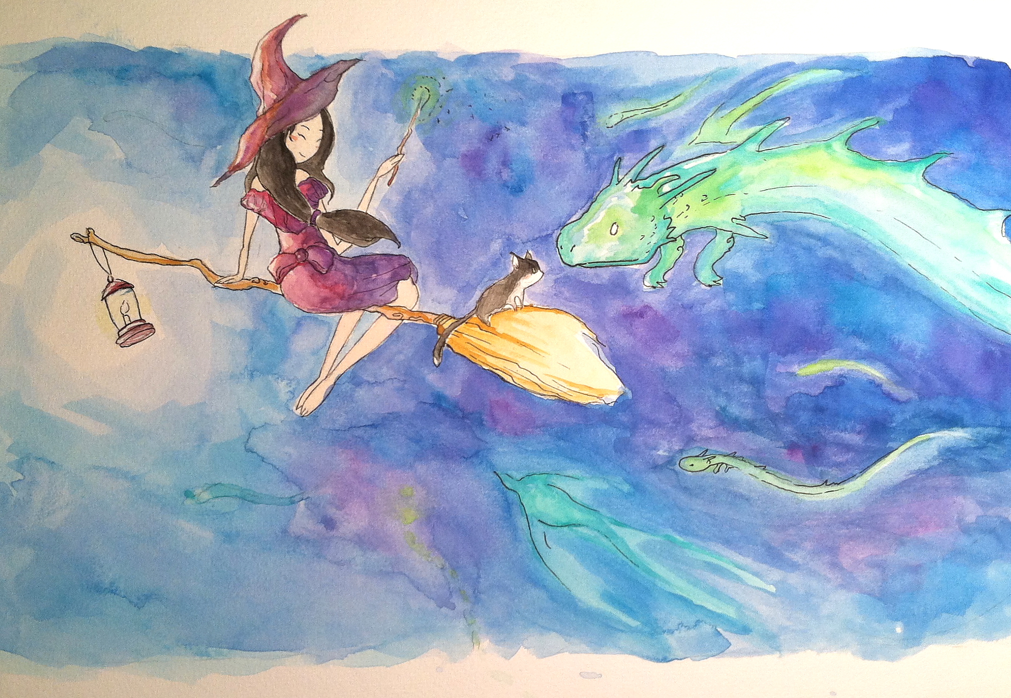 Illustrating a Witch and Her Cat With Watercolors