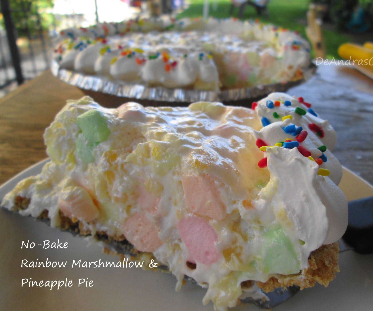 No-Bake Rainbow Marshmallow & Pineapple Pie