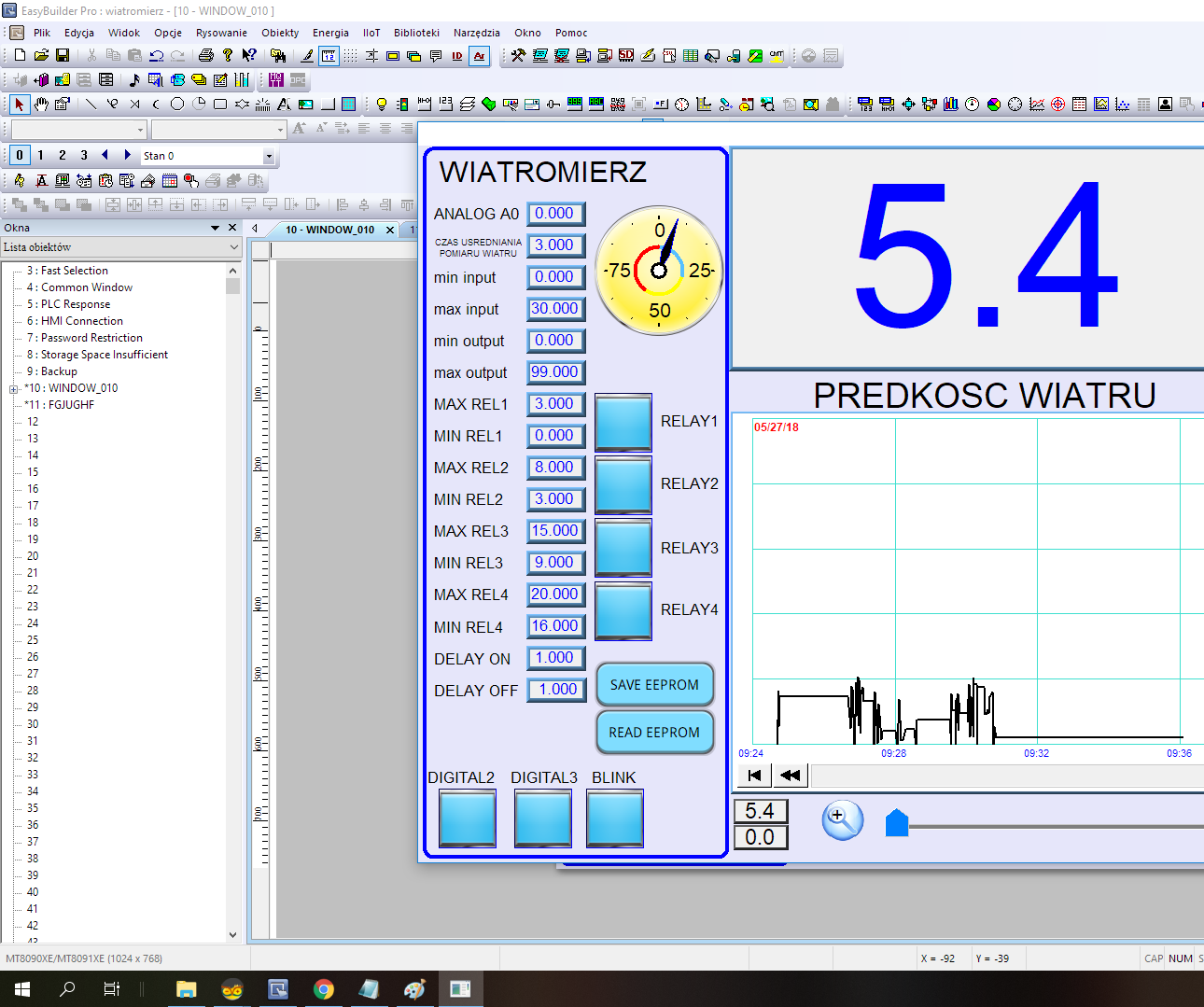 Wind Sensor and SCADA EASY BLUIDER PRO MODBUS RTU + Visuino