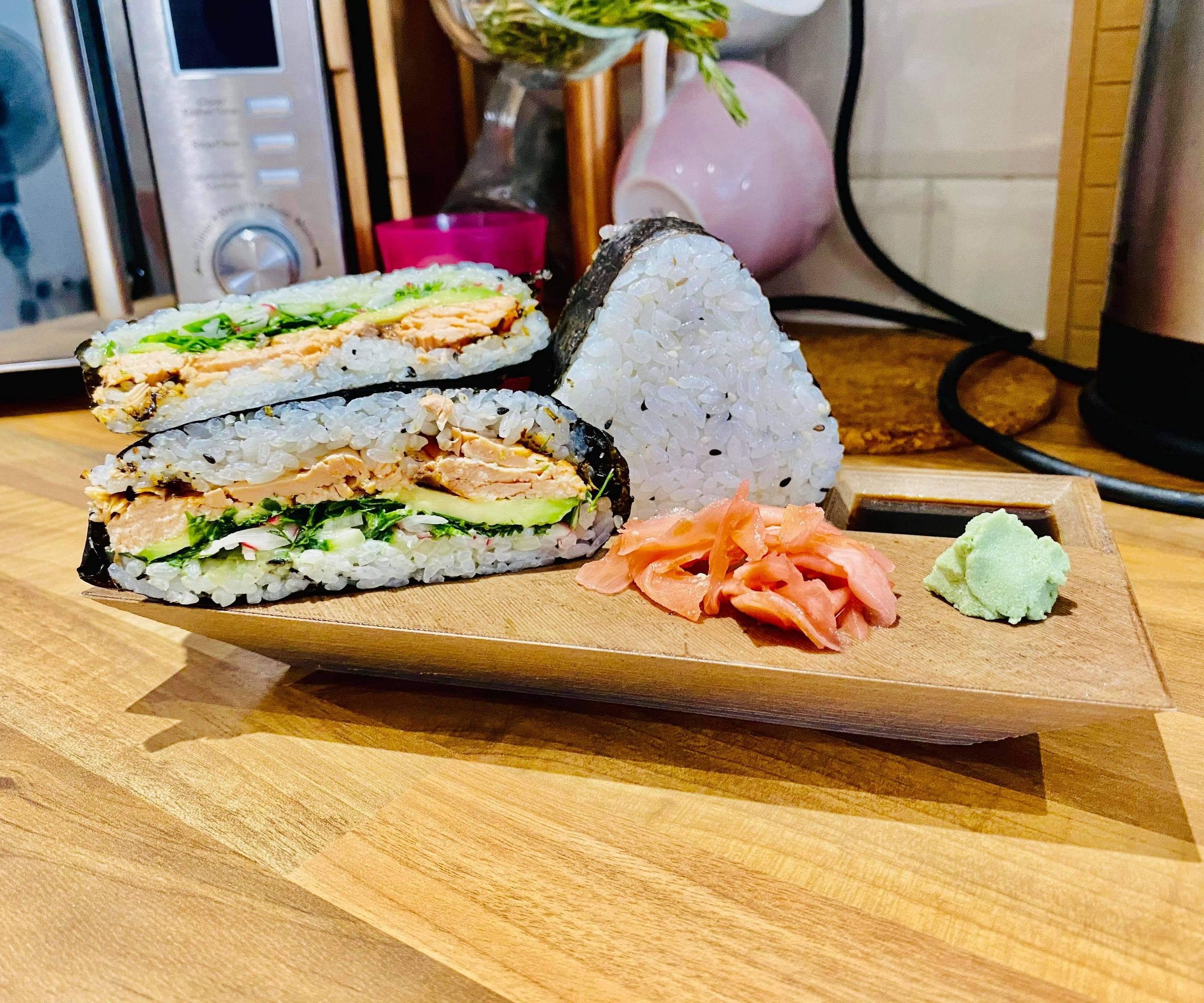 Sushi Sandwich & Onigiri With Grilled Salmon