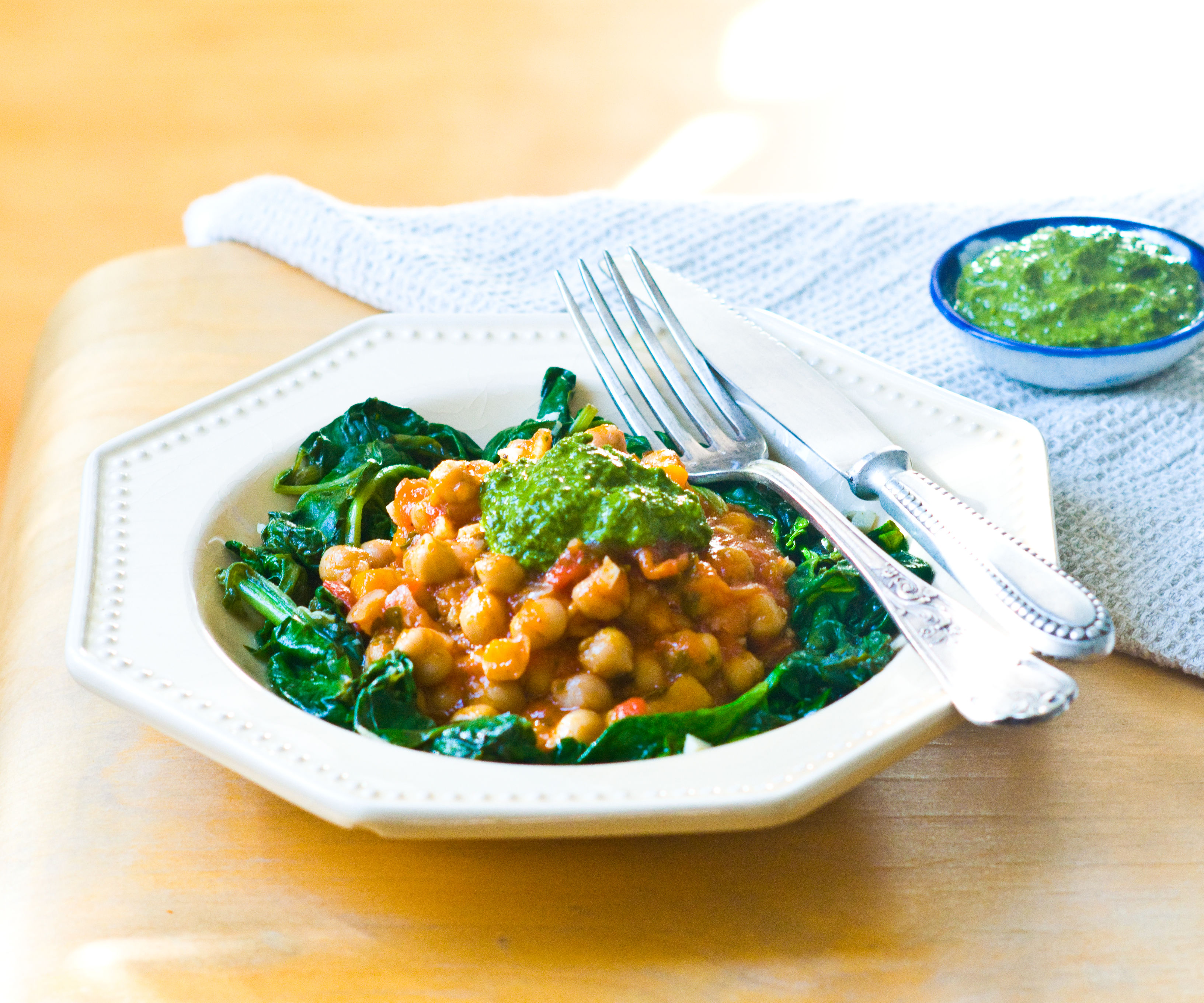 Tuscan Chickpeas & Wilted Greens With Zesty Salsa Verde