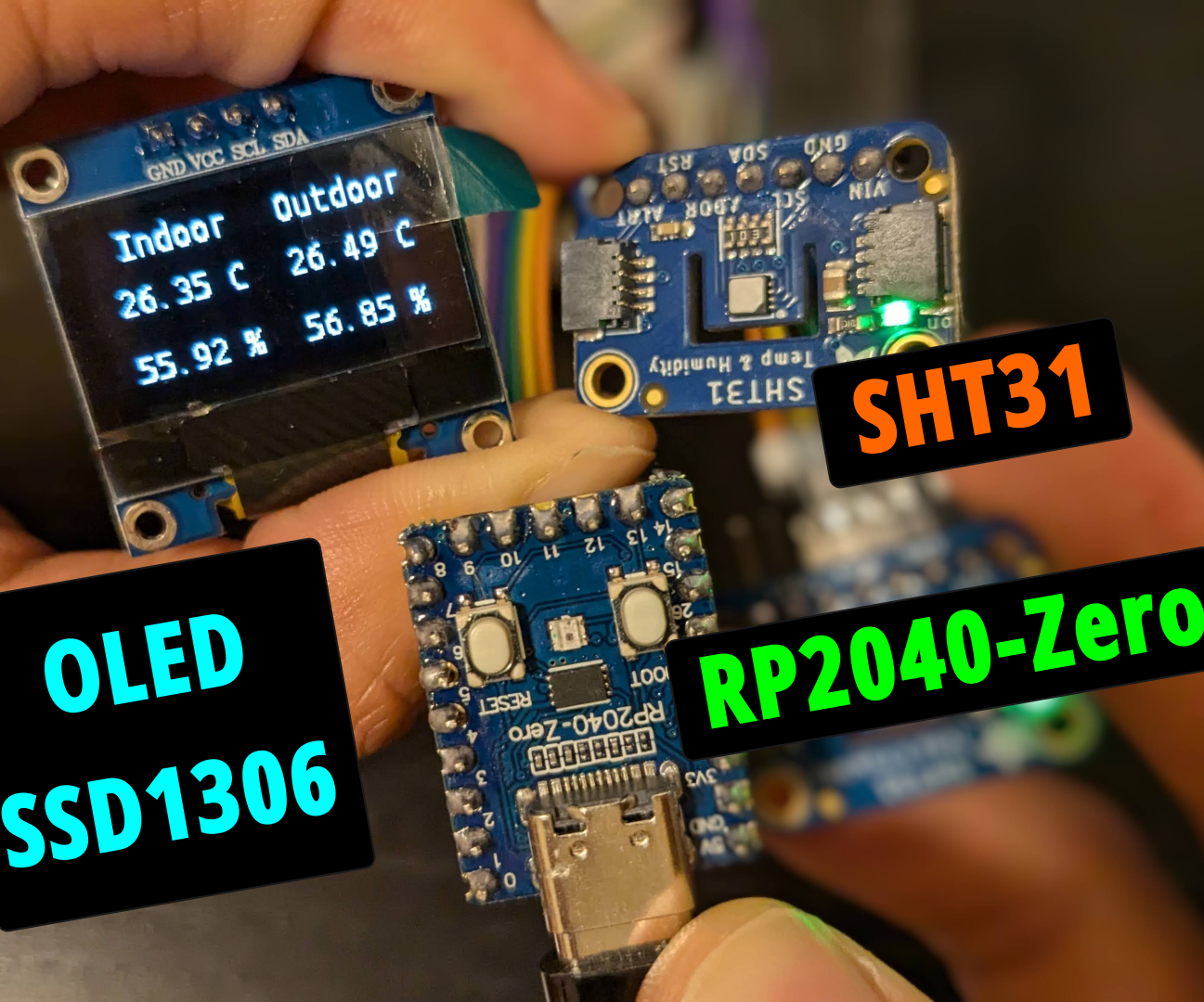 Air Monitor With RP2040-Zero, SSD1306 Oled Screen and SHT31 Sensors (I2C)