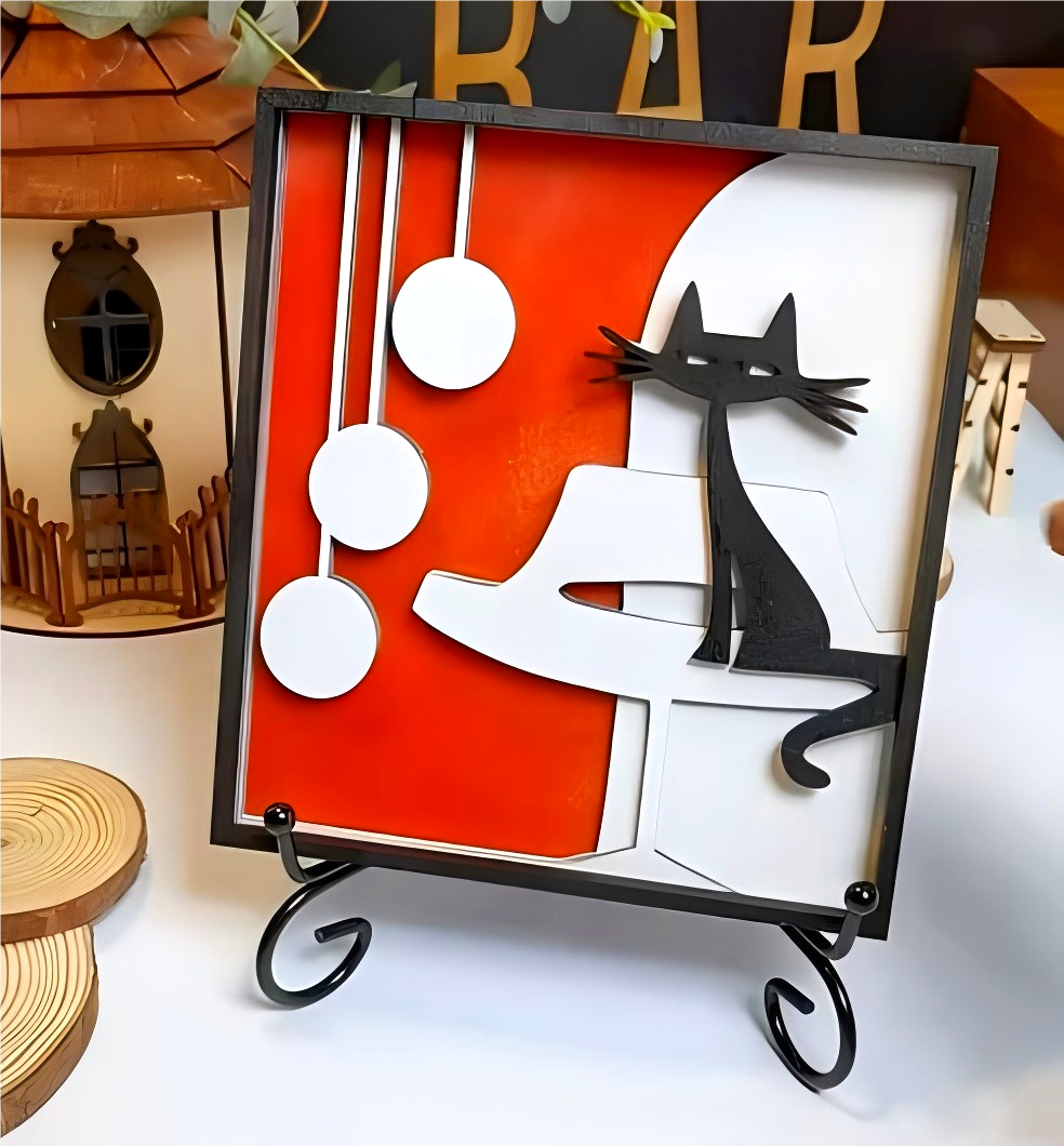 Multi-Layer Wooden Cat Art | Destkop Decor, Laser Cut