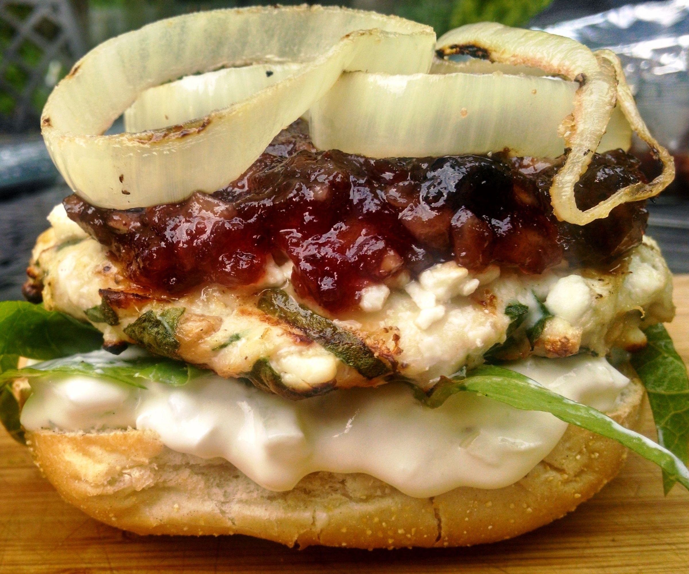 Greek Chicken Burger With a Blueberry Compote
