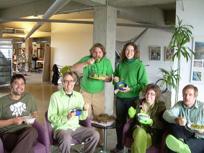 Split Pea Soup, Pesto, Salad, and Guacamole Chips  - Green Day Lunch