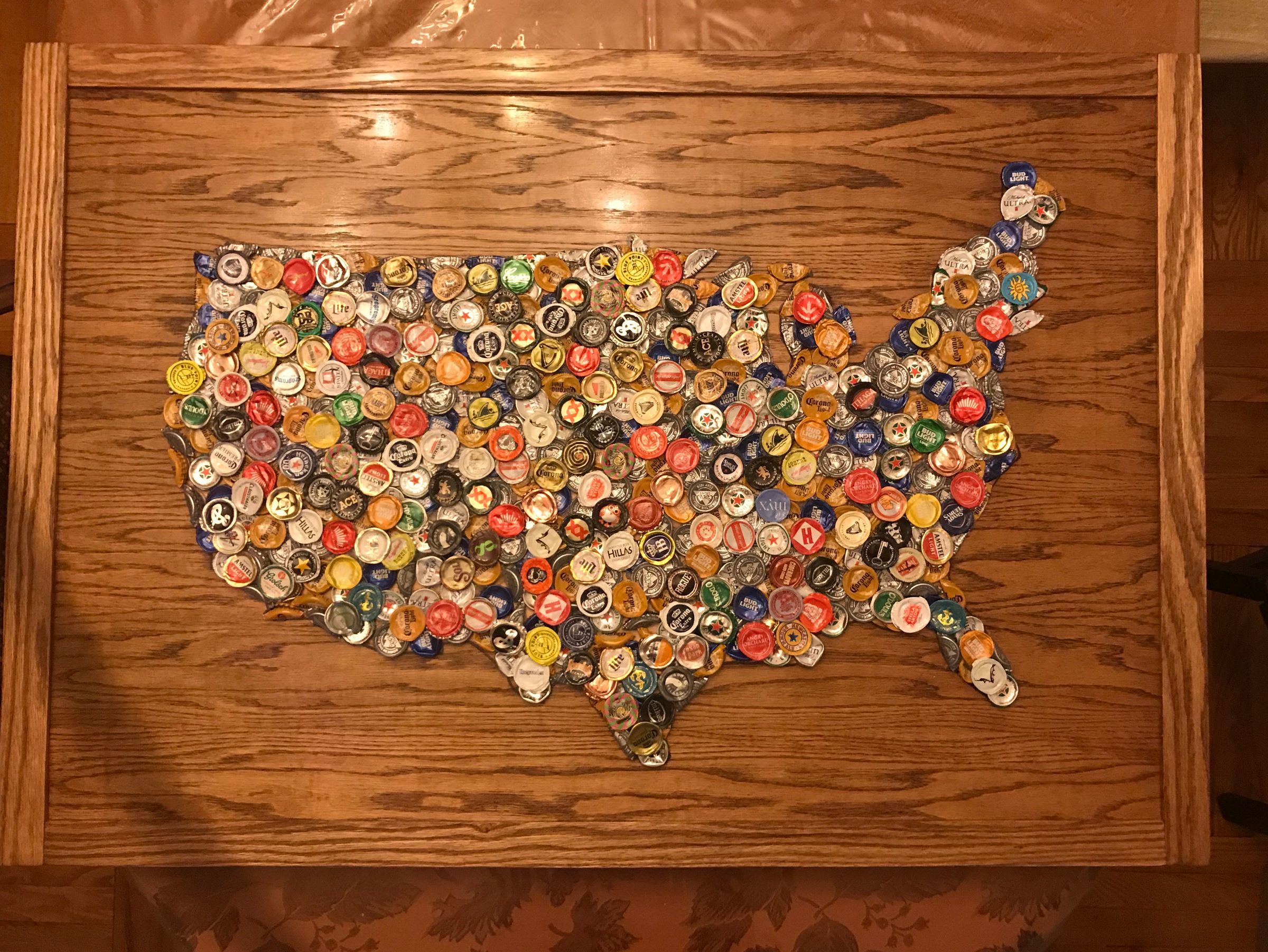 US Map Made of Beer Tops