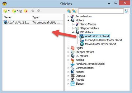 In Visuino Add Motor Shield