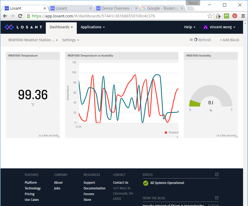 Weather Dashboard Using MKR1000 and Losant