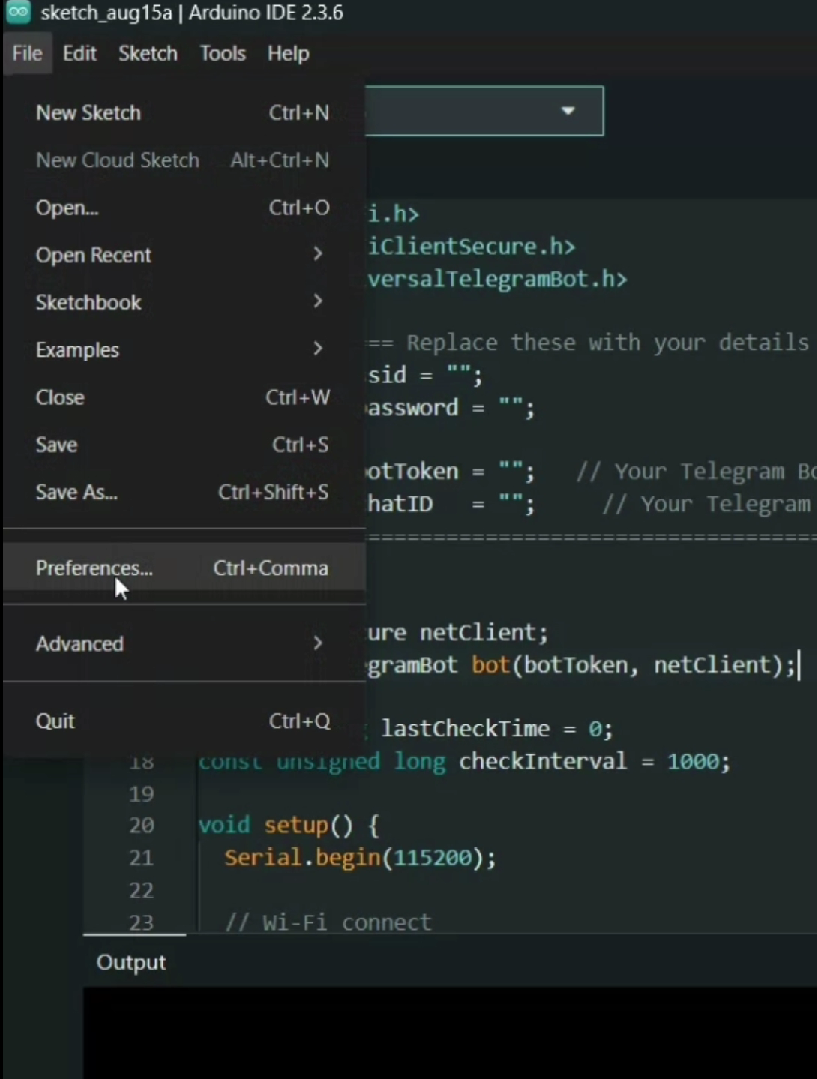 Arduino IDE Set-up + Telegram Bot