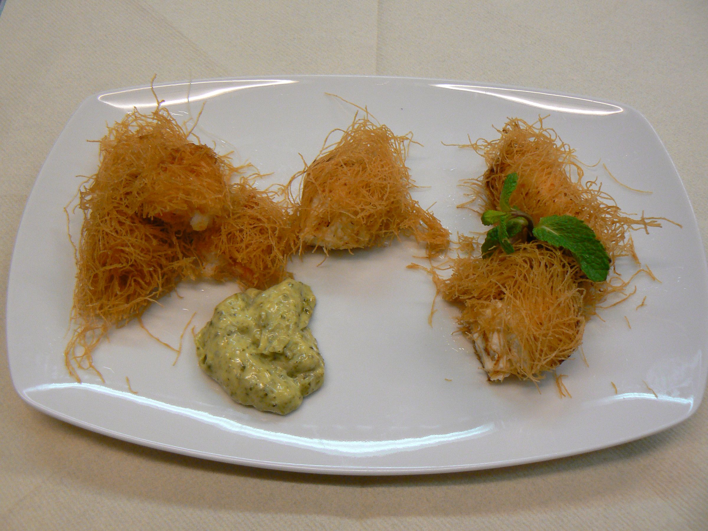 Prawns Marinated in Pesto With a Kataificrust