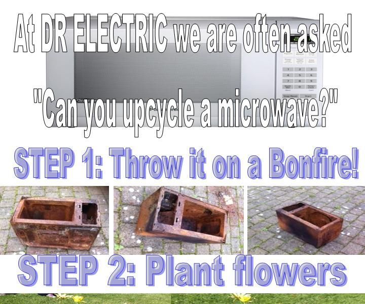 Upcycled Microwave Into Funky Flower Pot 