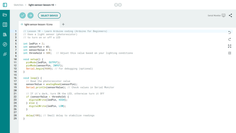 How to Use Light Sensors With Arduino - Lesson #10 : 7 Steps (with ...
