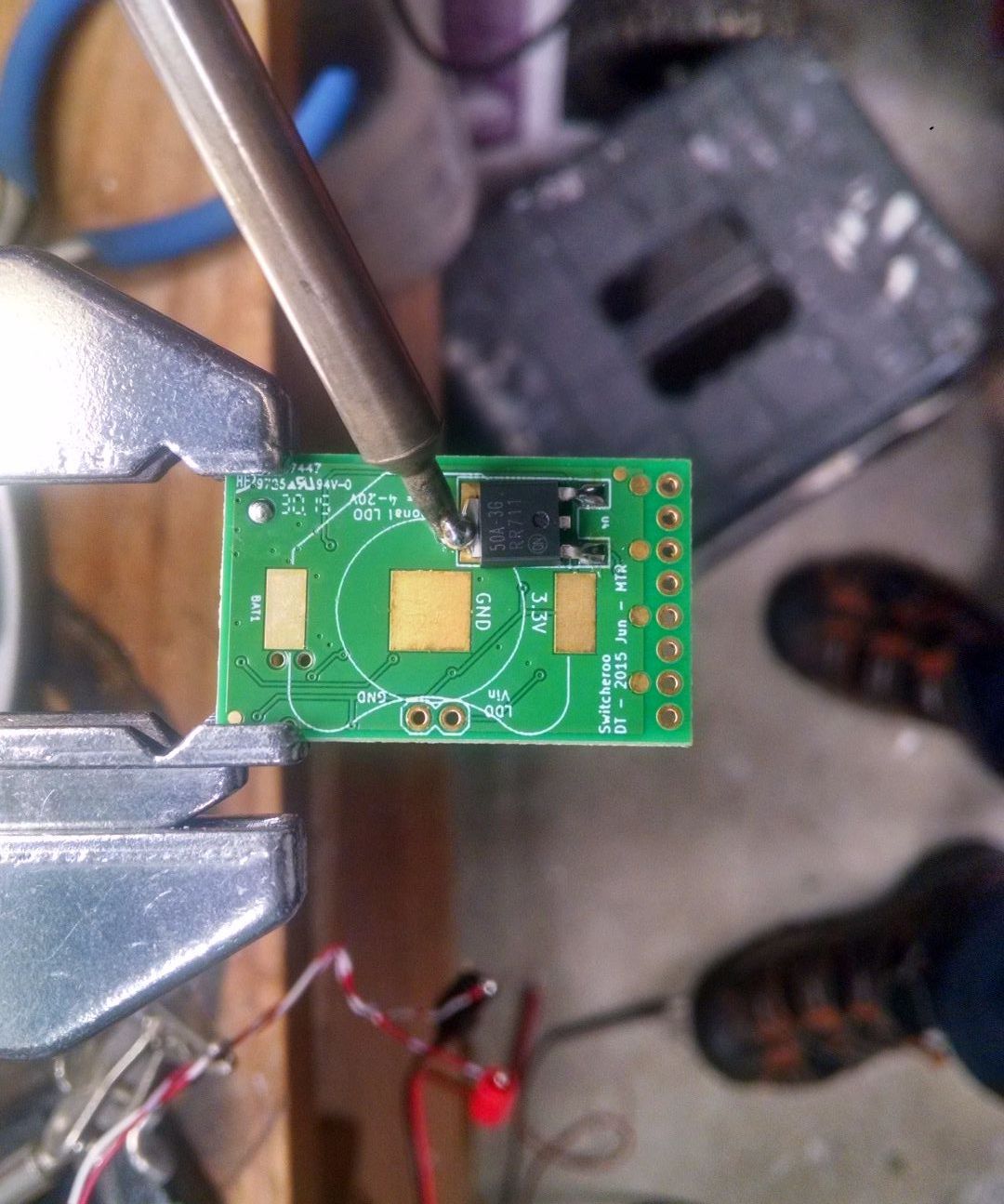 Soldering the 3.3v Regulator to the Switcheroo