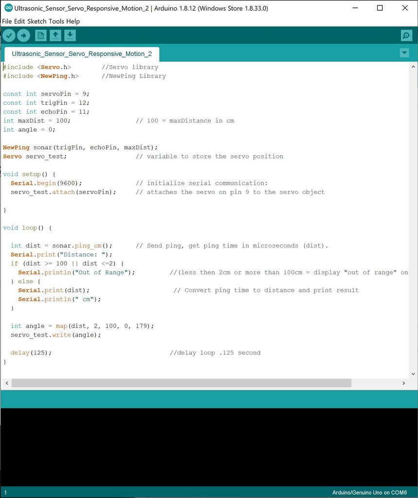 Ultrasonic Sensor & Servo: Reactive Motion With Arduino : 4 Steps ...