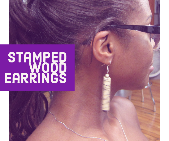 Stamped Wood Cube Earrings