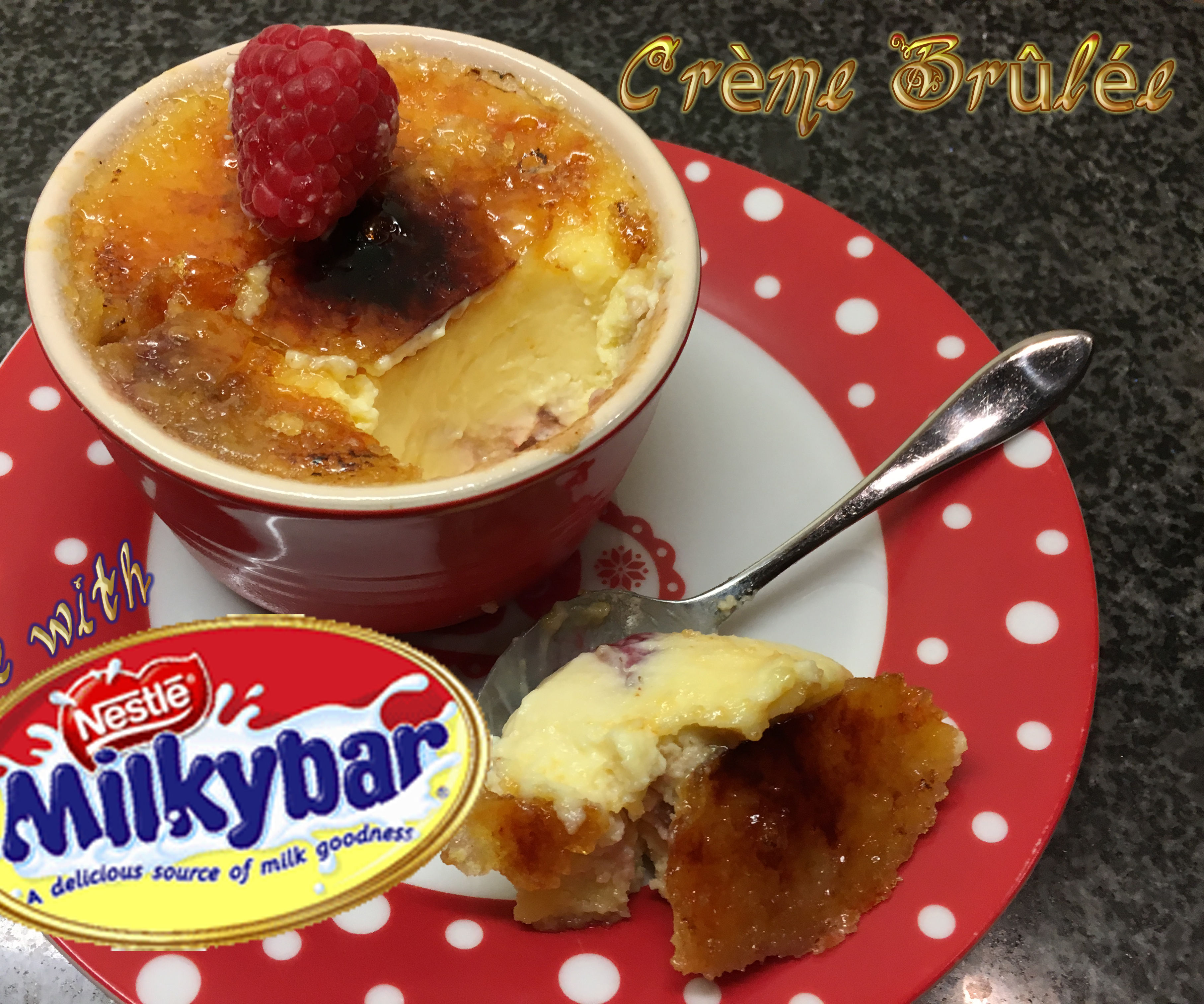 White Chocolate and Raspberry Crème Brûlée Made With Milkybar