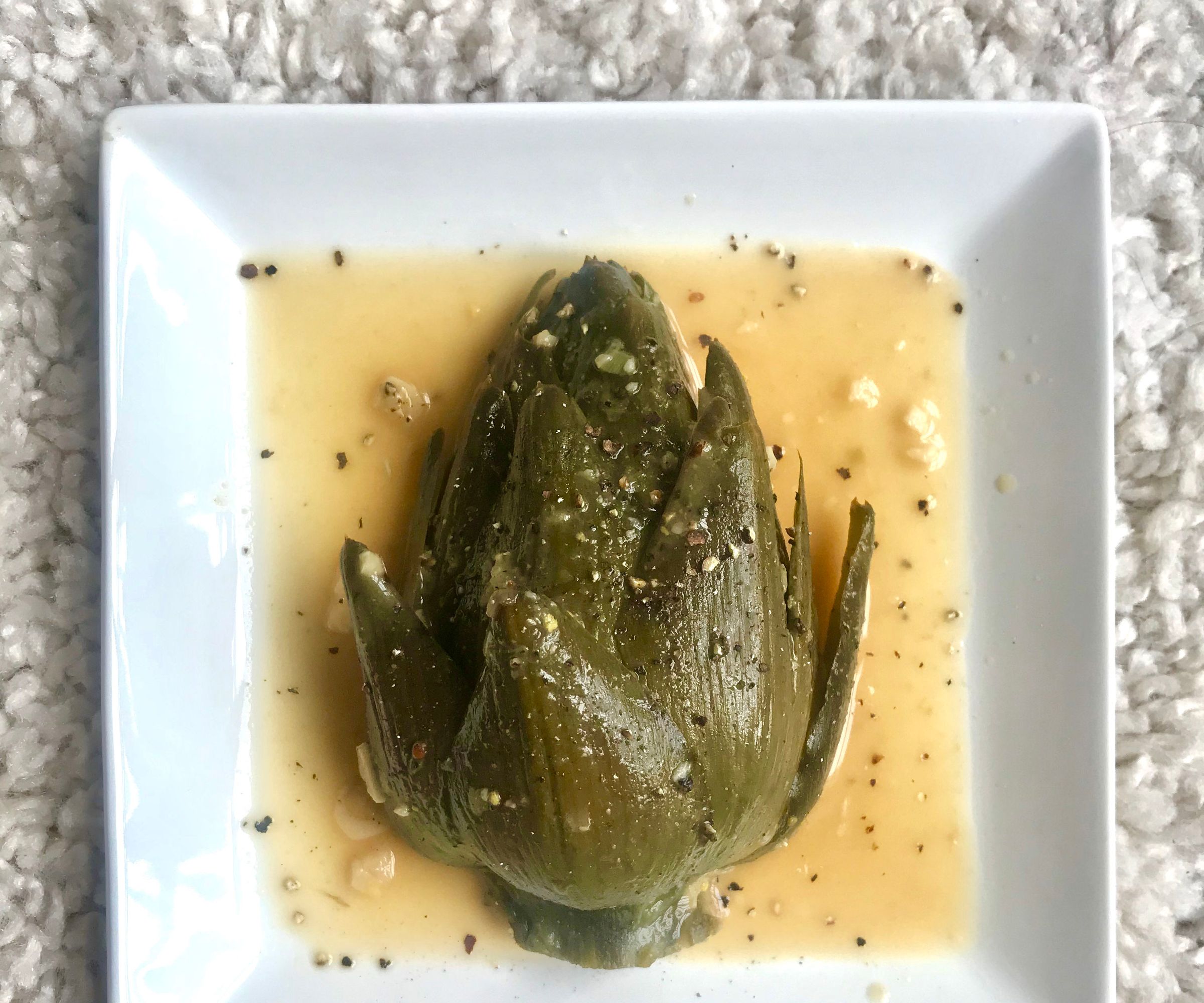 Garlic Miso Braised Artichokes