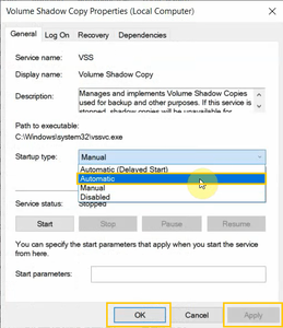 Setting of Volume Shadow Copy