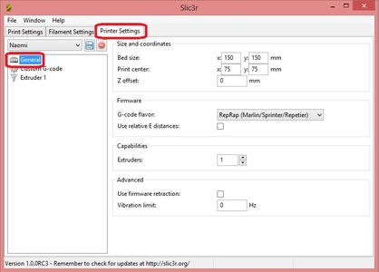 Slicer Config > Printer Settings > General