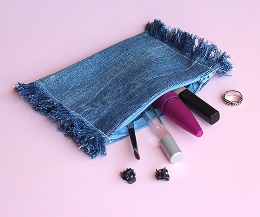 DIY Upcycled Frayed Denim Pouch
