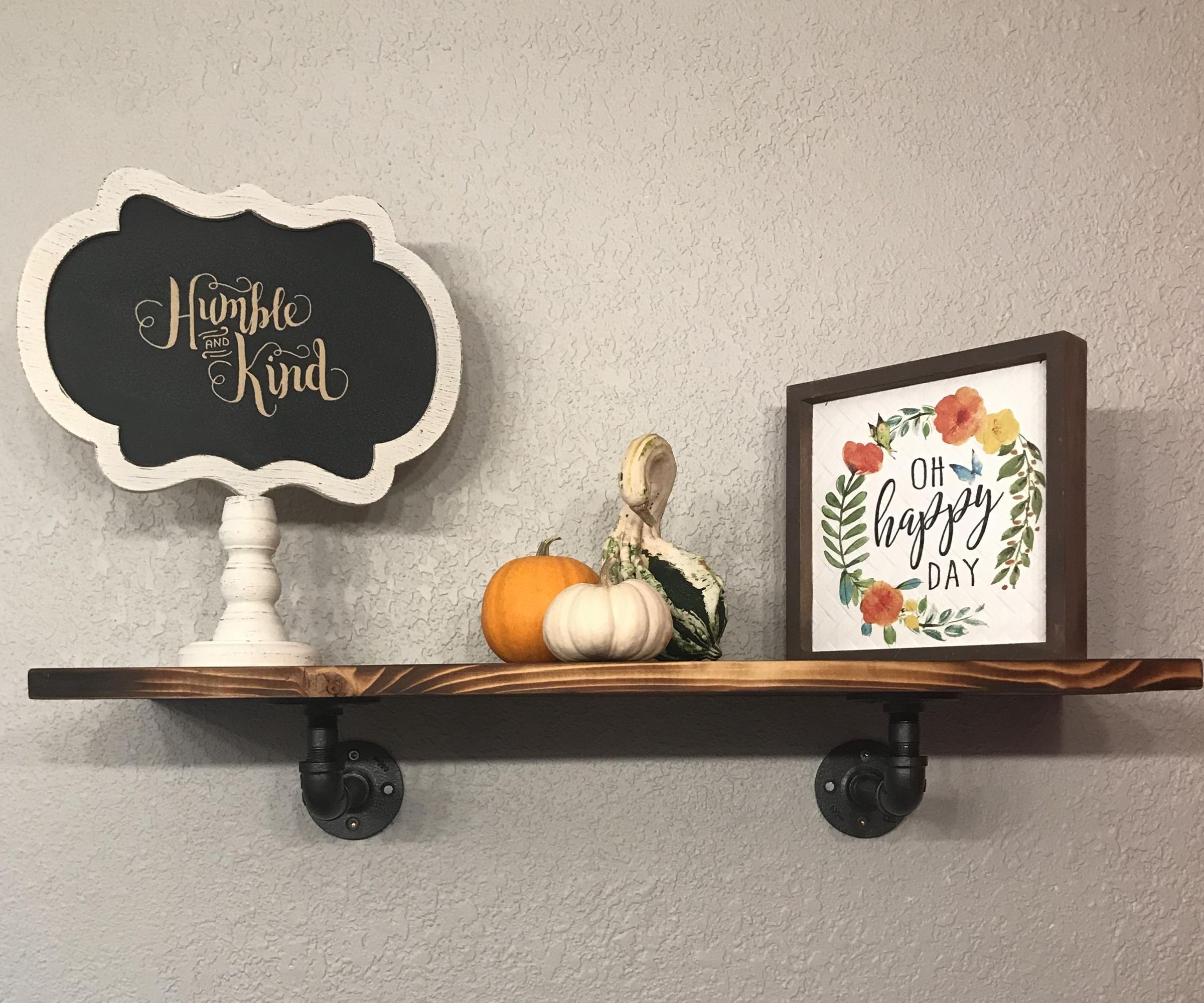 Rustic Farmhouse Style Torched Wood Shelf With Plumbing Fitting Shelf Brackets