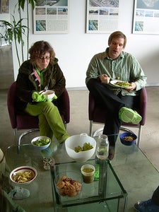 Split Pea Soup, Pesto, Salad, and Guacamole Chips  - Green Day Lunch